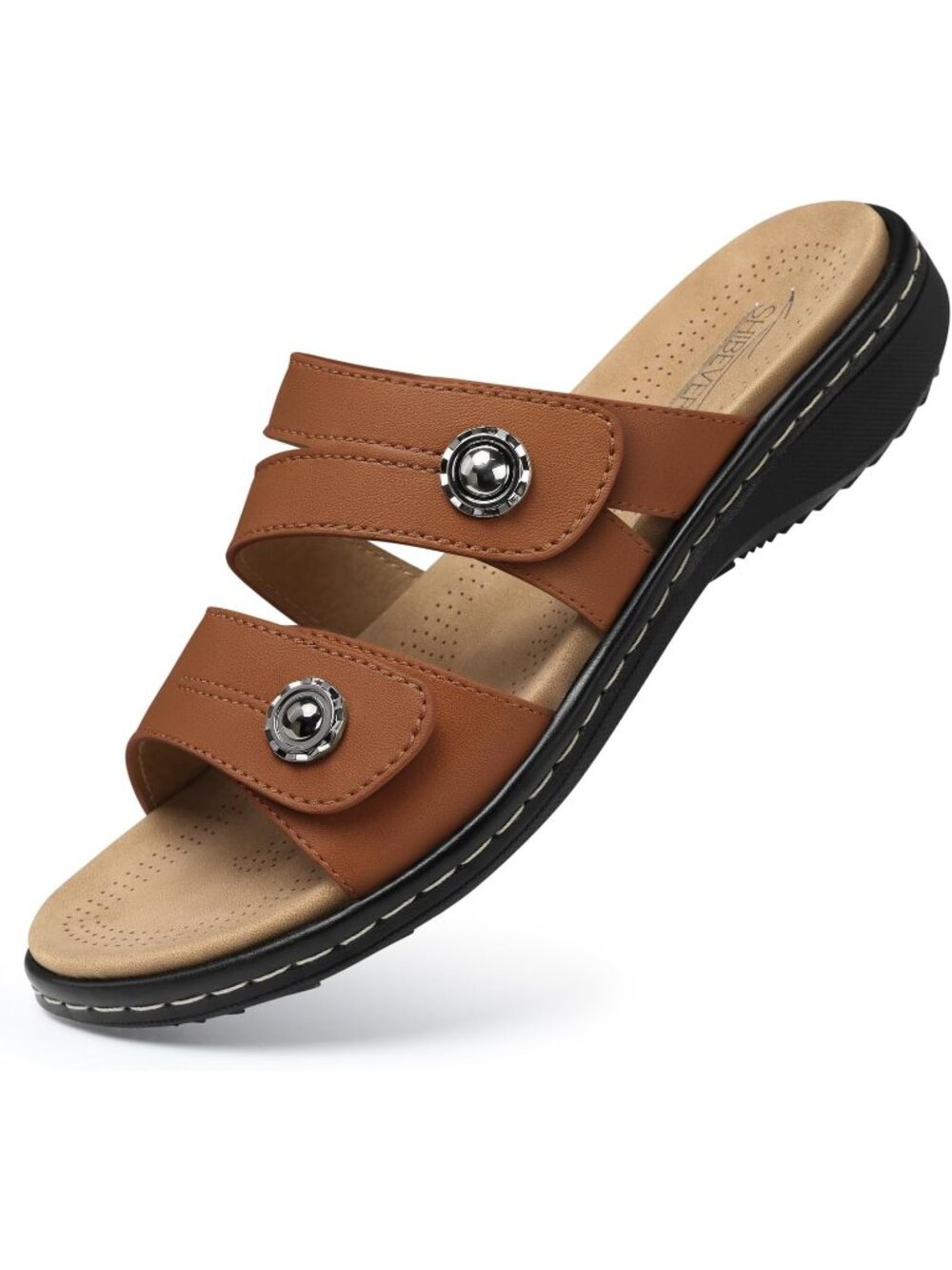 Women's Brown Dressy Flat Comfortable Arch Support Non Slip Walking Sandal